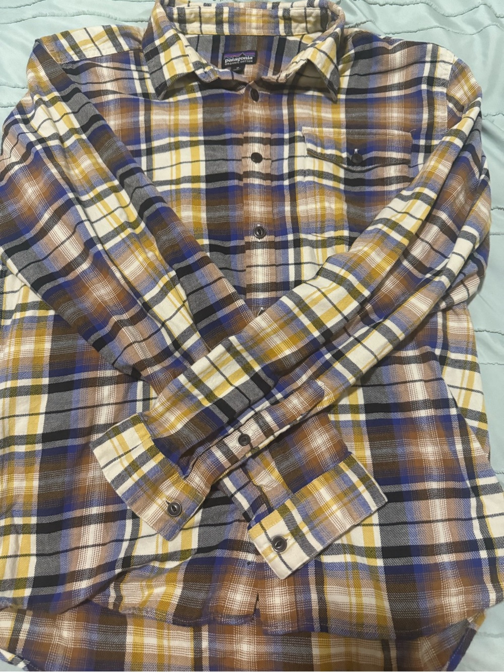 Patagonia Men's Plaid Button-Down Shirt - Yellow, Blue, Brown